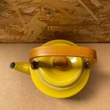 Antique michael lax teapot for copco yellow enameled metal + wooden handle #b274