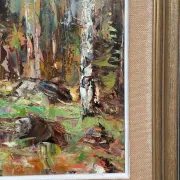 Original Swedish Oil on Canvas – “Birch Forest” by John Sköld – Signed – Dated 1954 – Framed – 40 × 40 cm