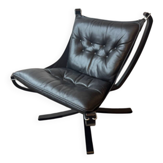 Black Leather “Falcon” Lounge Chair by Sigurd Ressel, Norway