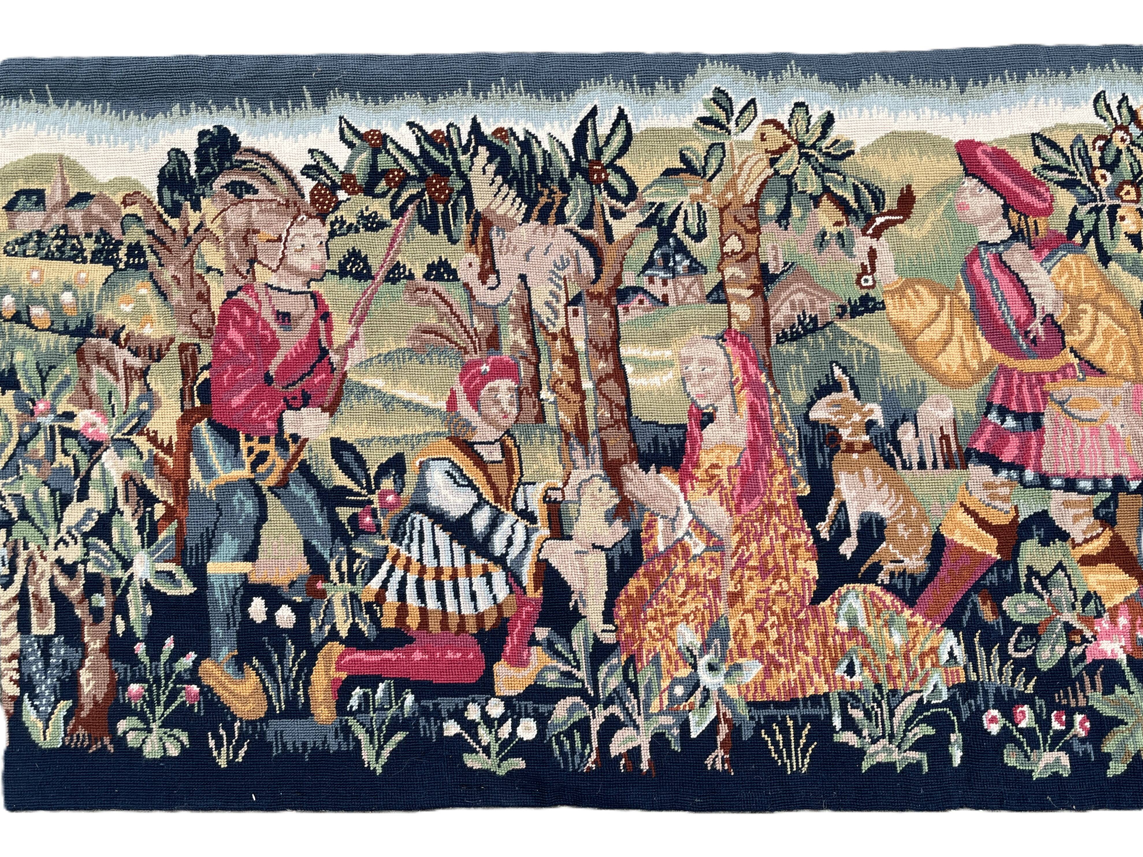 Important handwoven tapestry Medieval life 20th century