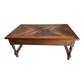 Table, basse, fin 19e noyer massif et marqueterie
