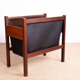 Danish magazine rack in rosewood and leather, 1960.