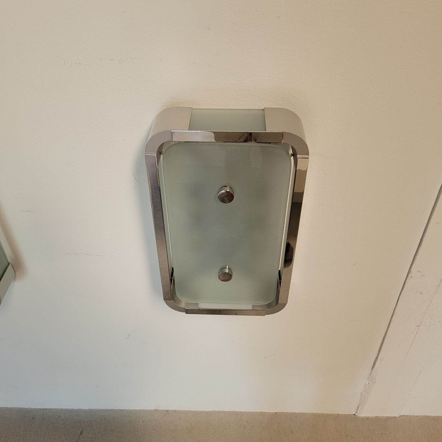 Pair of vintage sandblasted glass and chrome wall lights, 1970s