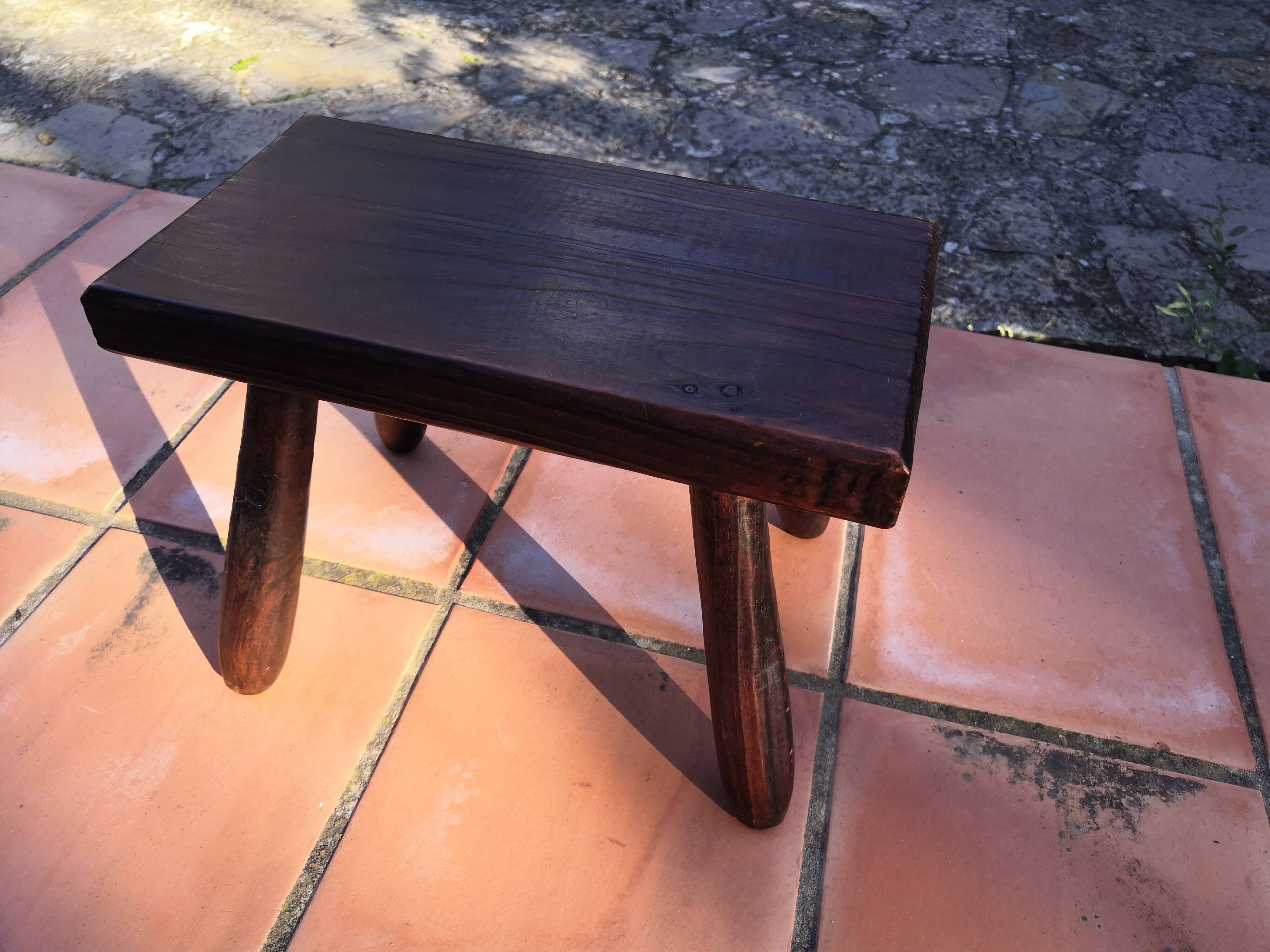 Step footrest solid wood vintage brutalist stool