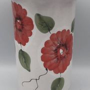 Vase, vintage glazed terracotta pottery, with signed floral decoration