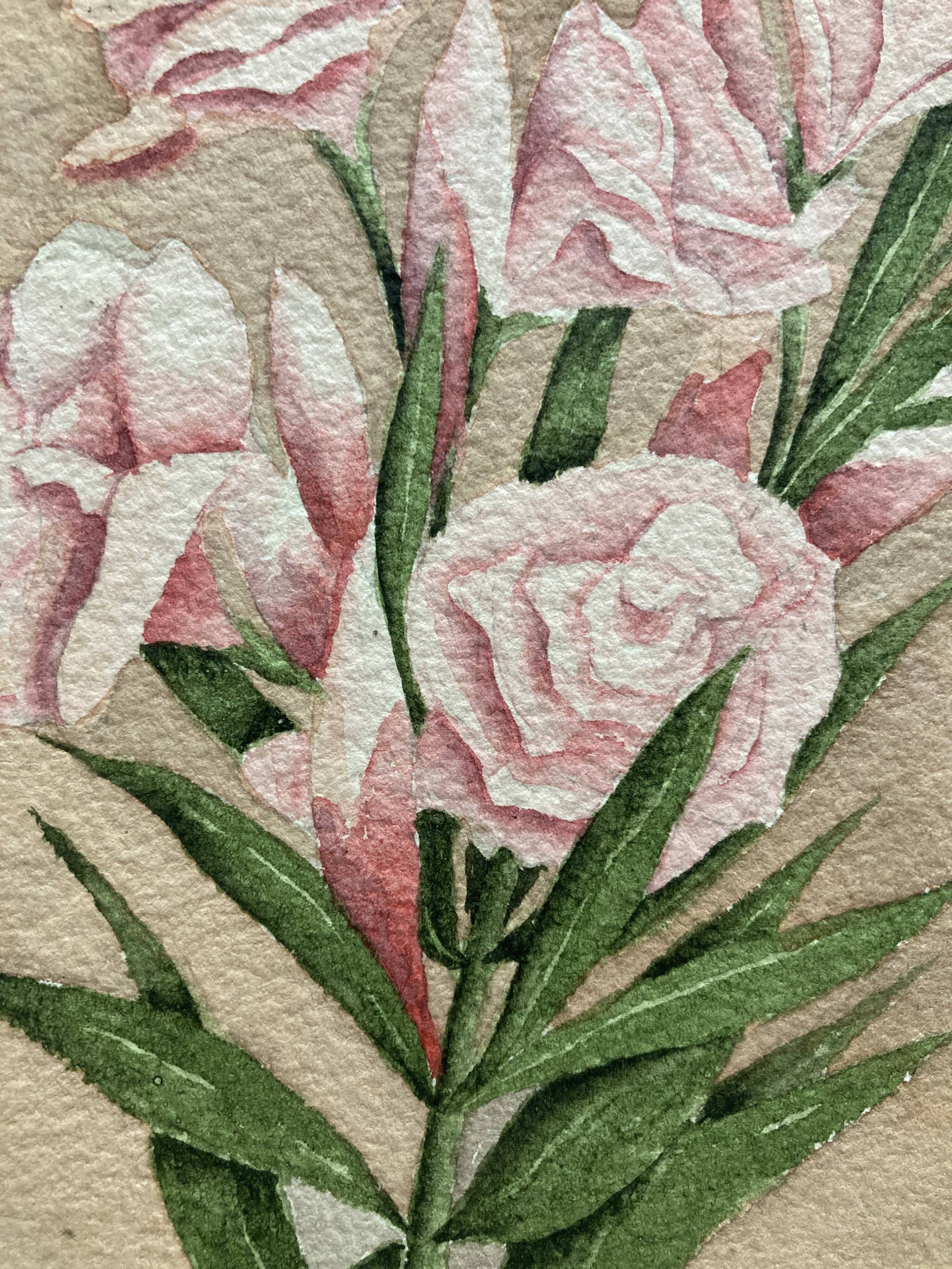 Signed watercolor with oleander flowers