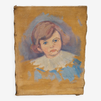 Portrait garçon, huile sur toile signée De la Rocha