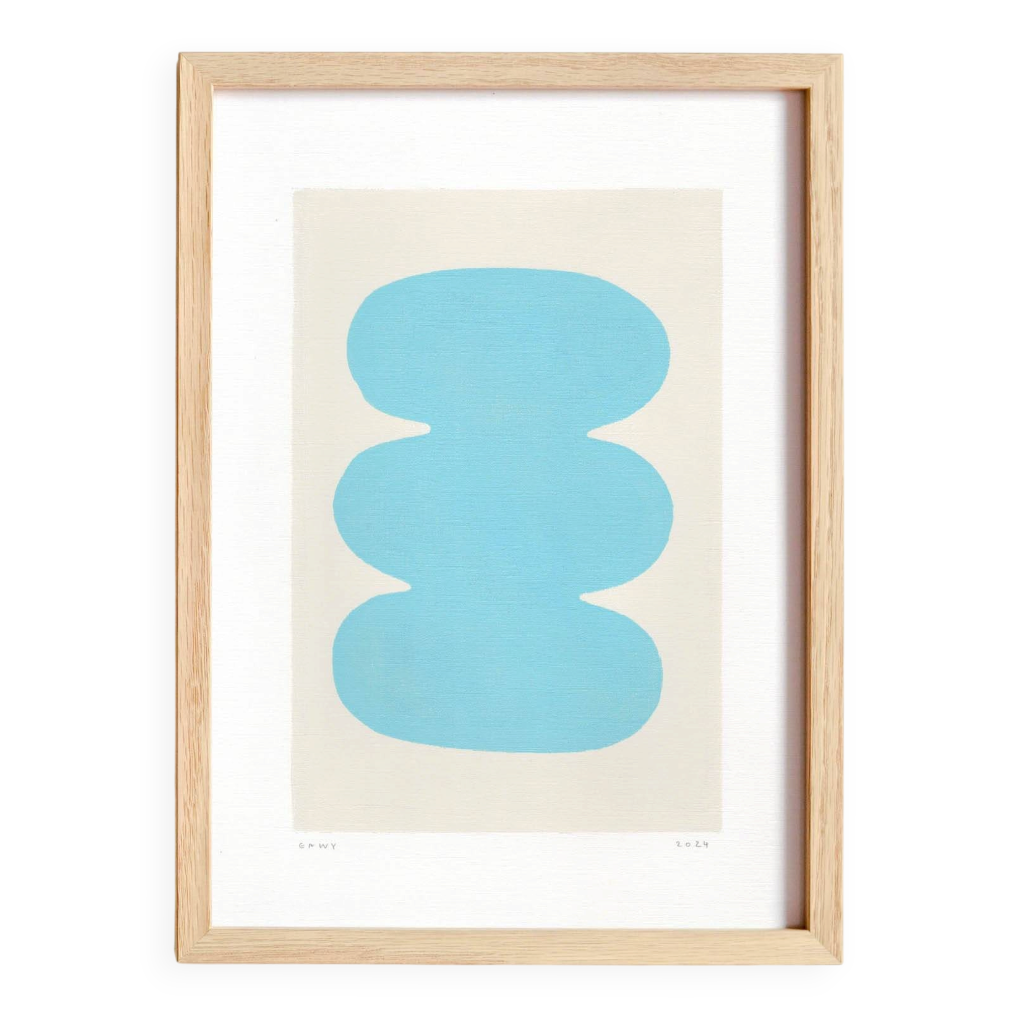 Abstract painting on paper - light blue illustration signed eawy.