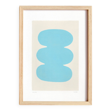 Abstract painting on paper - light blue illustration signed eawy.