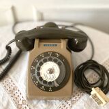 Téléphone fixe vintage Thomson Socotel S63 à cadran rotatif bicolore