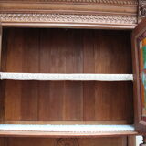 Henri II style double body in worked oak, original leaded stained glass windows