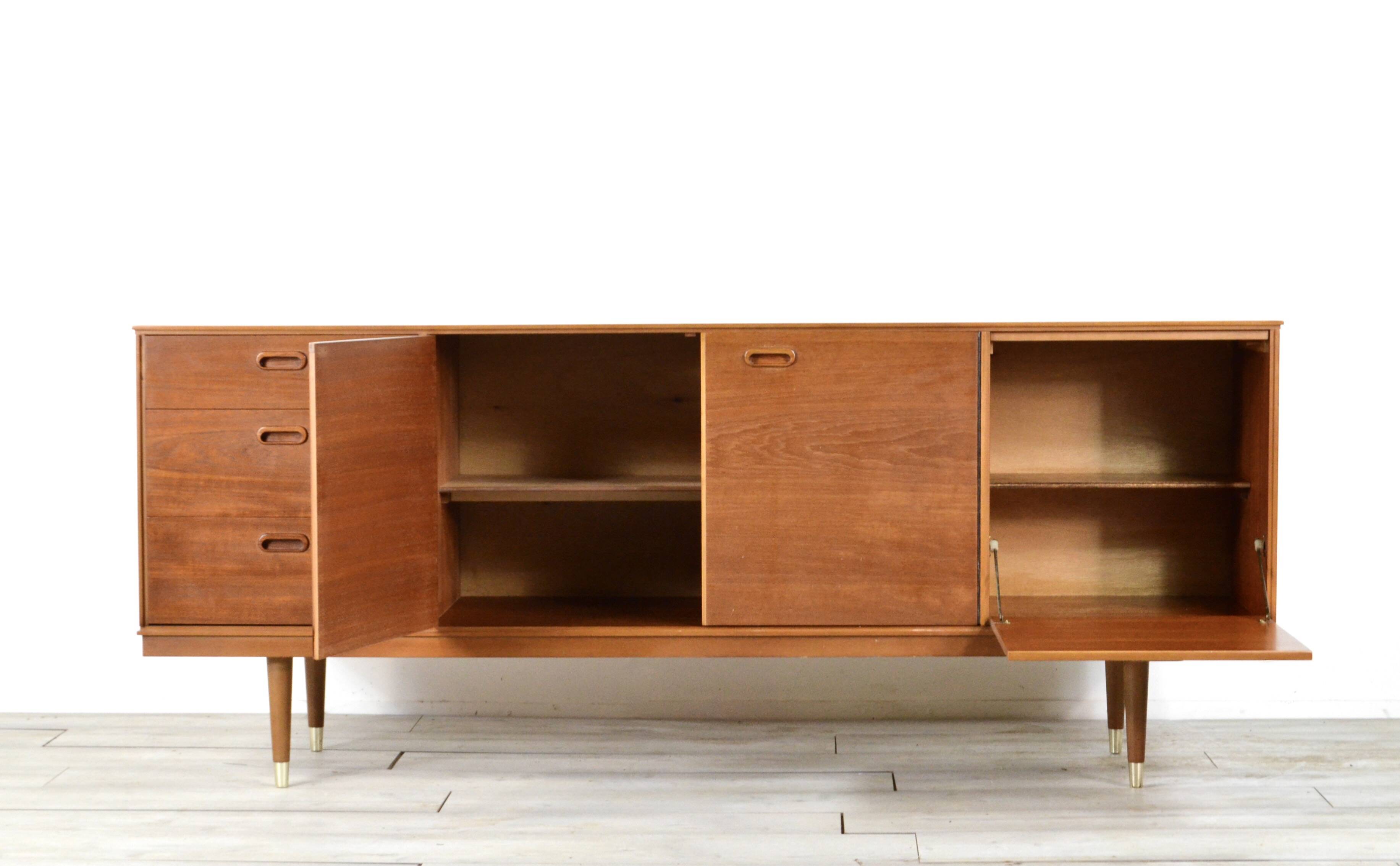 Buffet en teck Avalon des années 50, vintage moderne, style danois rétro.