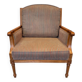 Fauteuil dans le goût de Louis XVI en bois massif, tissu rayé