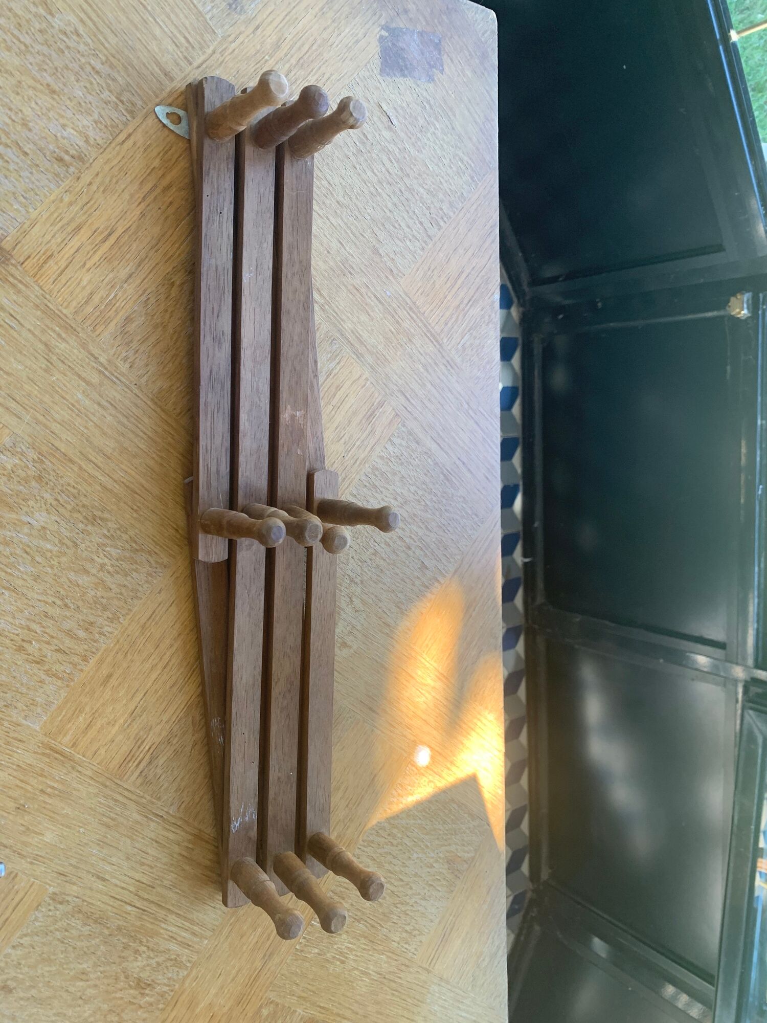 Wall coat rack in wood accordion 10 old hooks