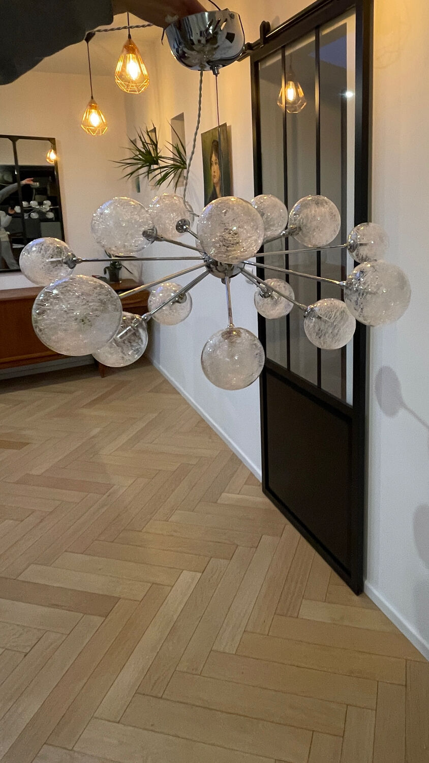 Lustre Sputnik 15 boules filament de verre