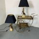 Vintage Bronze, Brass and Travertin Table Lamps in the manner of Maison Charles, 1970s, Set of 2