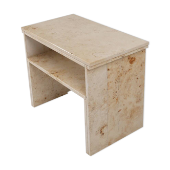 Minimalistic designed French console with shelve in travertine, 1980