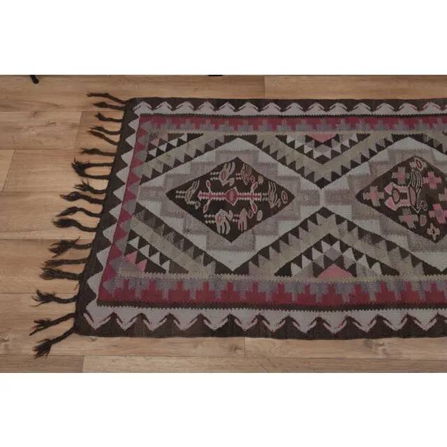 1970s Vintage Turkish Oushak Handmade Wool Cotton Pink Runner Rug 83x276