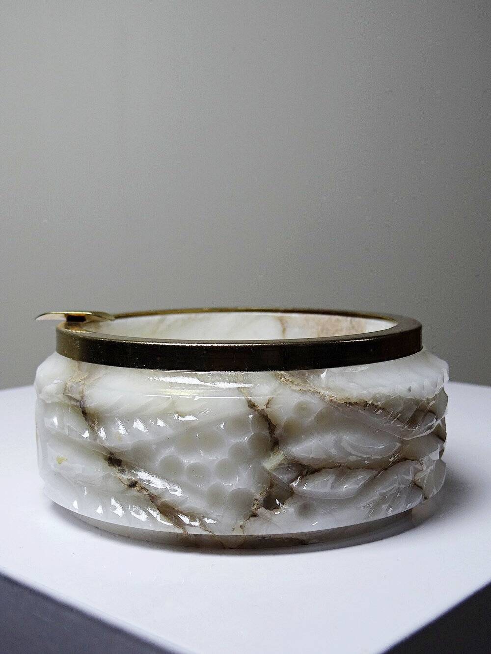 Small vintage carved alabaster ashtray from the Hollywood Regency/Mid Century