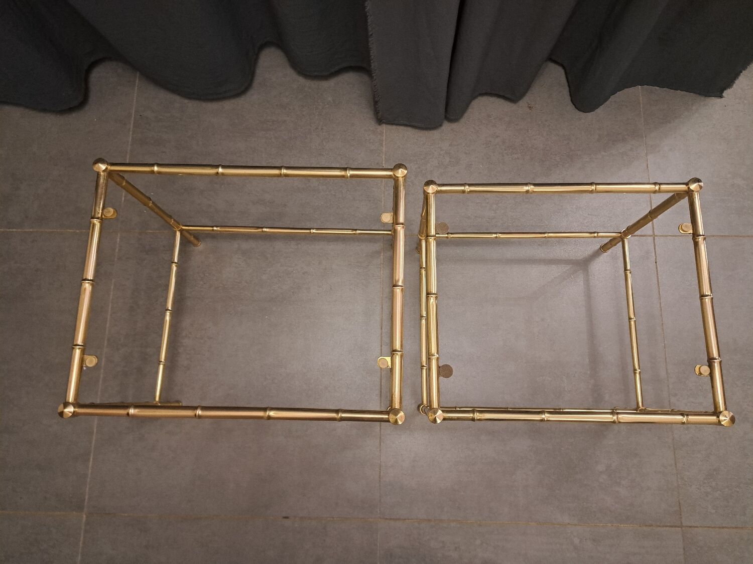 Nesting bamboo tables with gold-plated brass trim