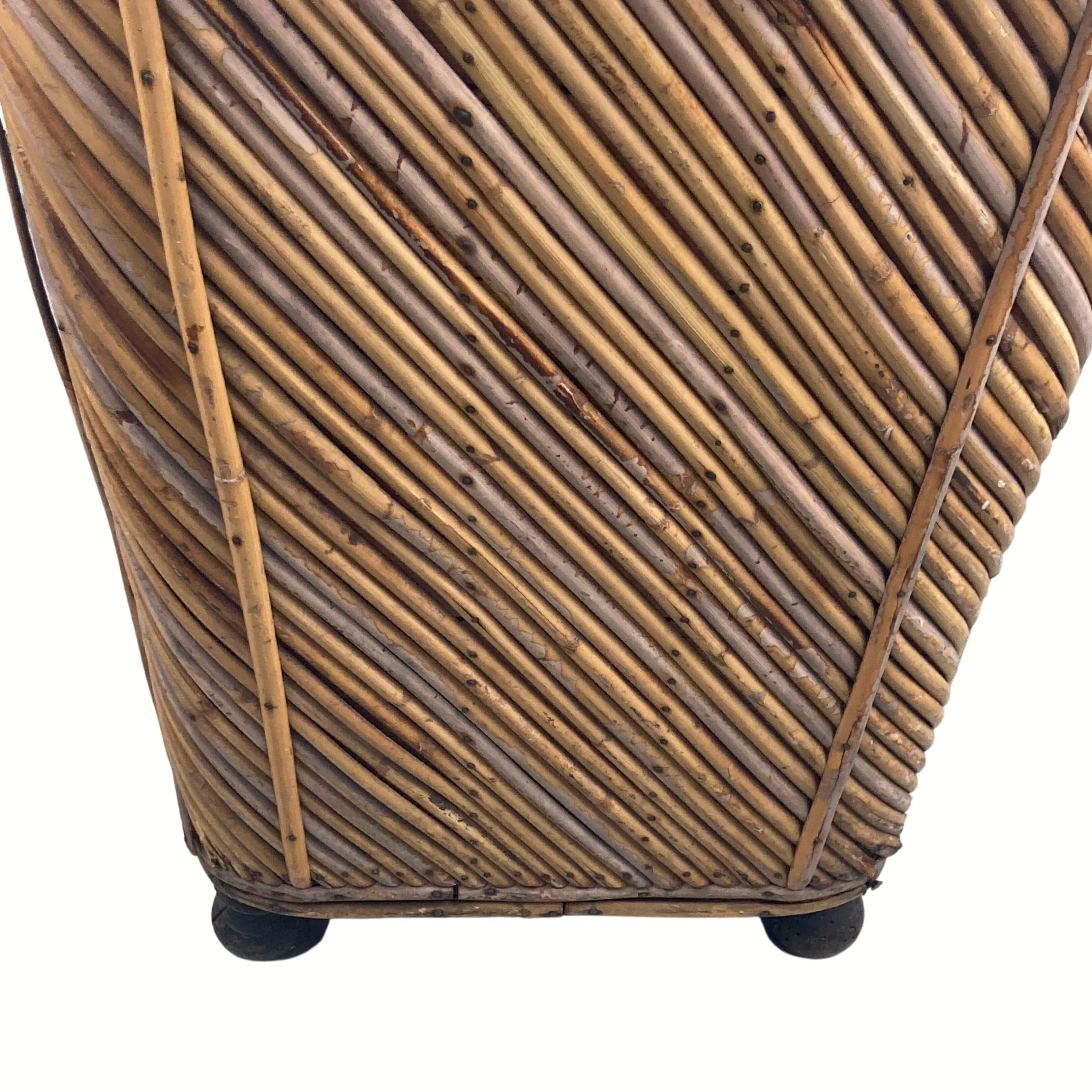 Vintage pencil split reed rattan bamboo wicker chest, 1930s-1950s