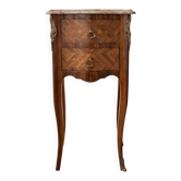 Louis XV style bedside table in marquetry wood and marble