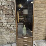 Set 1970 vintage bamboo display case plus shelf