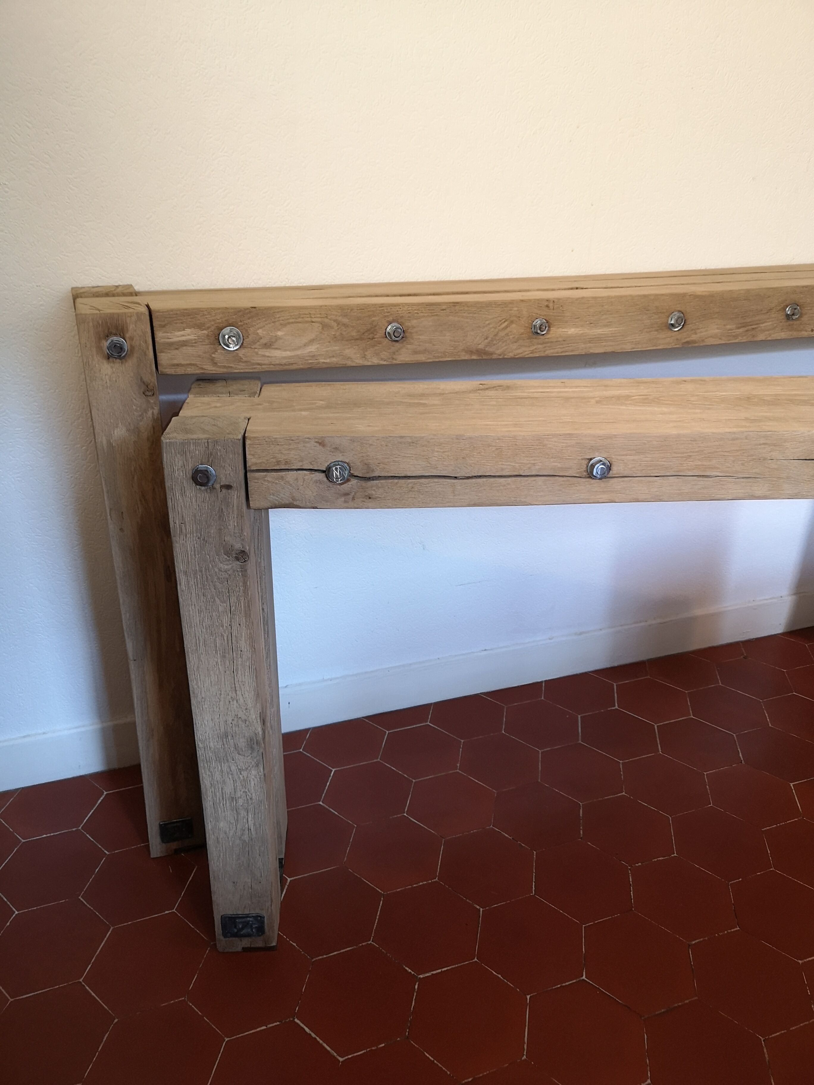 paire de console en chêne massif et metal