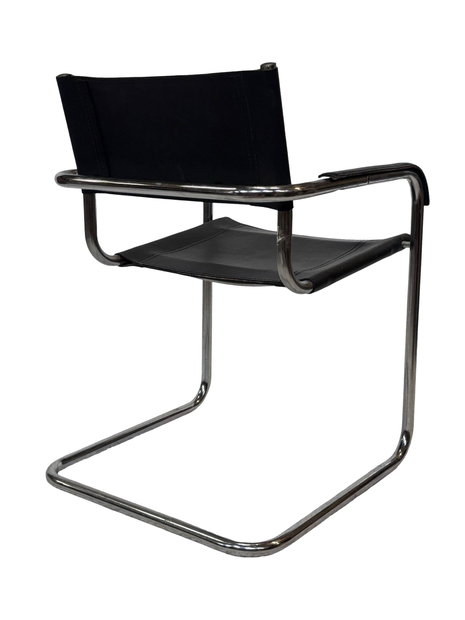 Set of 4 bauhaus cantilever chairs black leather and chrome design 80's