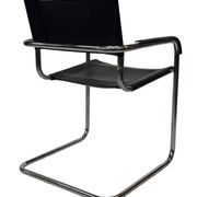 Set of 4 bauhaus cantilever chairs black leather and chrome design 80's