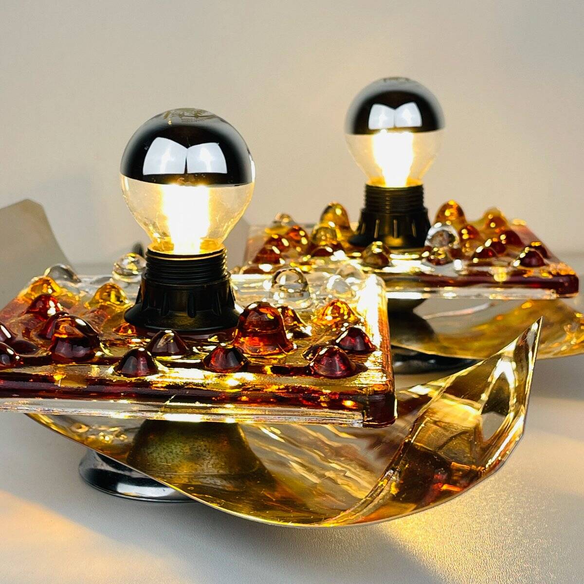 Mid-century Murano wall lamps by Mazzega, Italy 1970, set of 2
