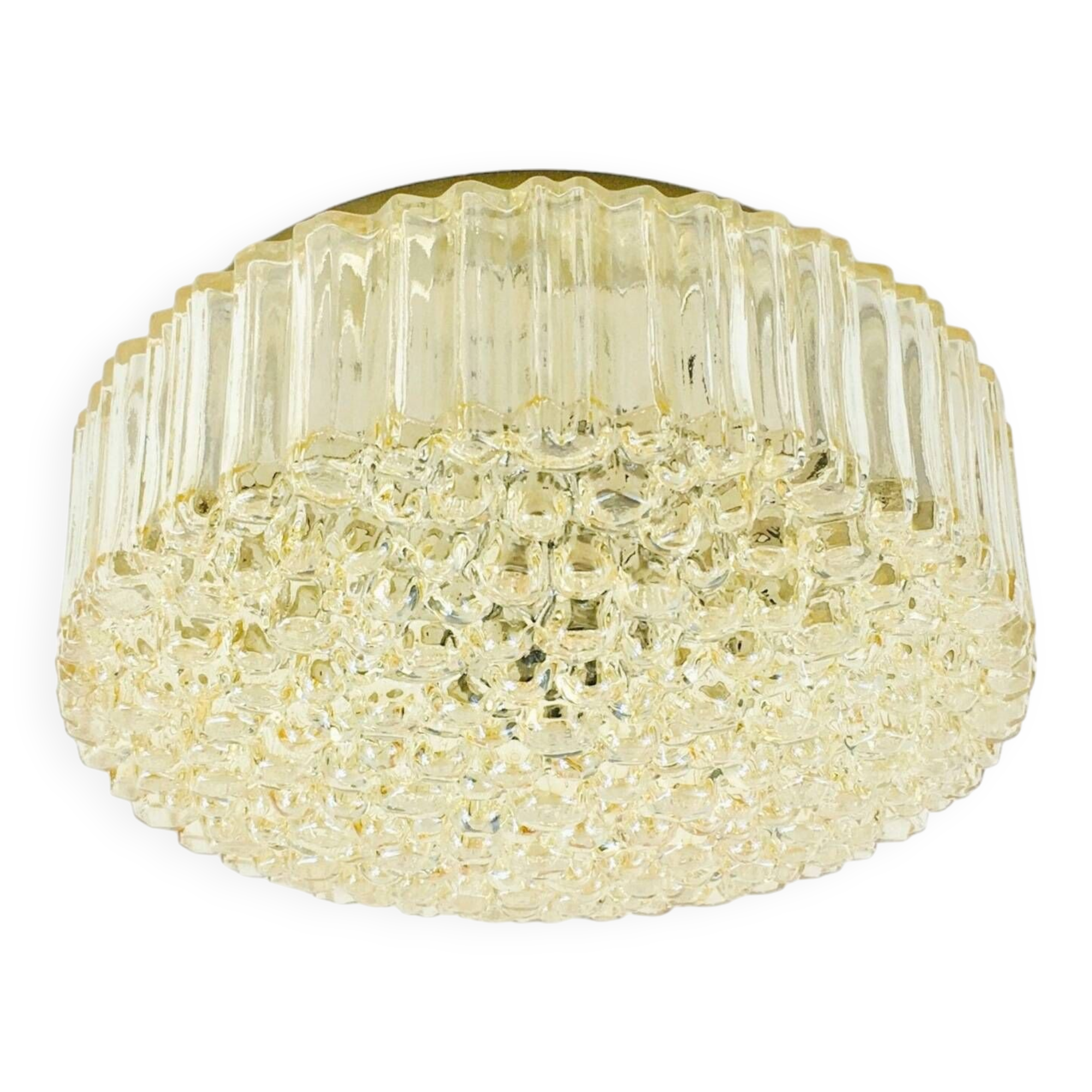 Plafonnier/Plafonnier Mid-Century en Verre Bullé Ambré par Helena Tynell pour Limburg, Allemagne, 1970