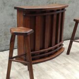 Bar and 2 brutalist stools in massive elm circa 1960