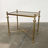 Mid-century Hollywood neoclassical brass and glass side or bedside tables attributed to Vereinigte Werkstätten, Germany, 1960s, set of 2.