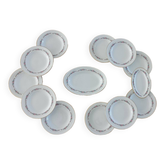 Service of 11 flat plates + 2 oval Amandinoise dishes