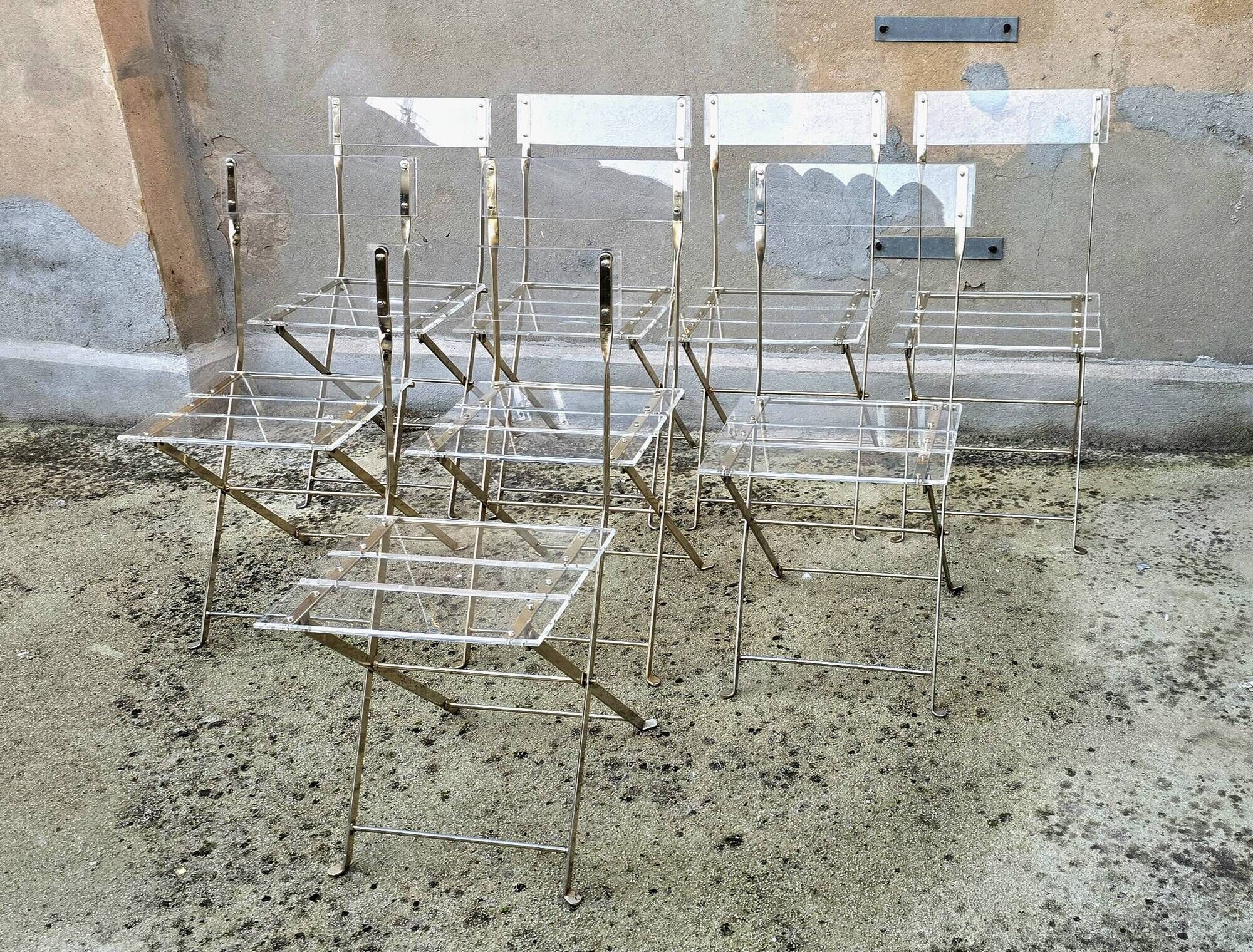 Set of 8 folding plexiglass chairs, Yonel Lebovici and Bernard Berthet, 1970