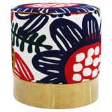 Contemporary Multicolour Floral patterned Fabric and Brass Italian Circular Pouf