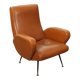 Small vintage armchair in faux leather, metal and brass, 1950s-1960s design.