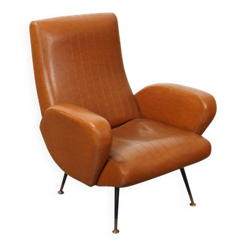 Fauteuil en similicuir, métal et laiton, 1950s-1960
