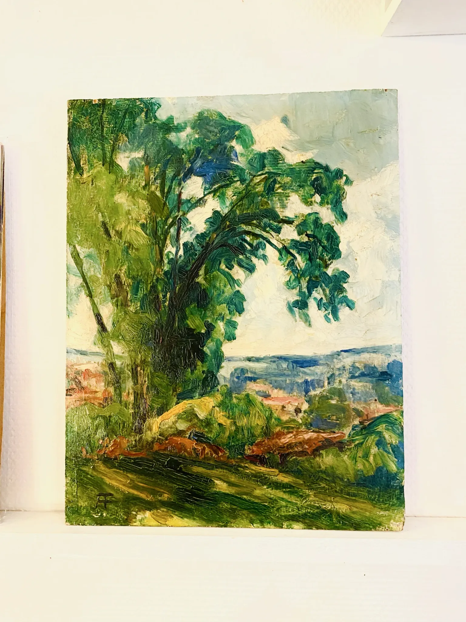 Oil on wood early 20th century countryside view