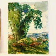 Oil on wood early 20th century countryside view