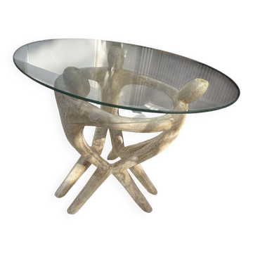 Table basse année  70 en pierre reconstituée de style brutaliste