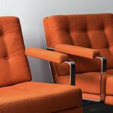 Pair of Karl Erik Ekselius armchair, in orange and chrome Kadrat fabric