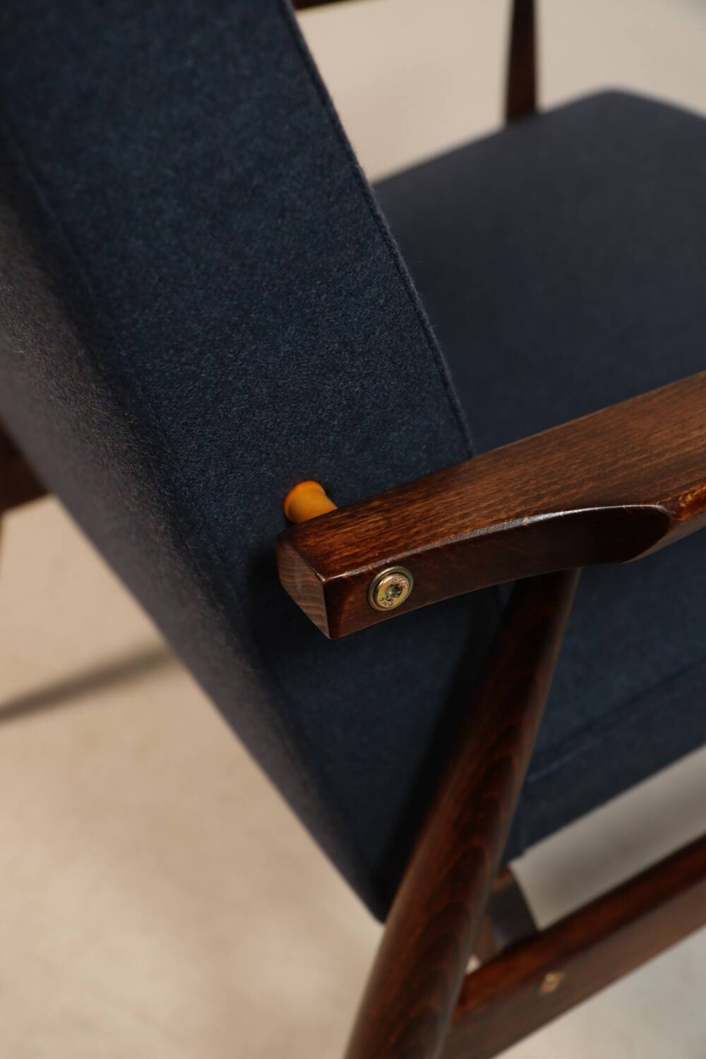 Vintage armchair natural wool blue marin modern design by H.Lis