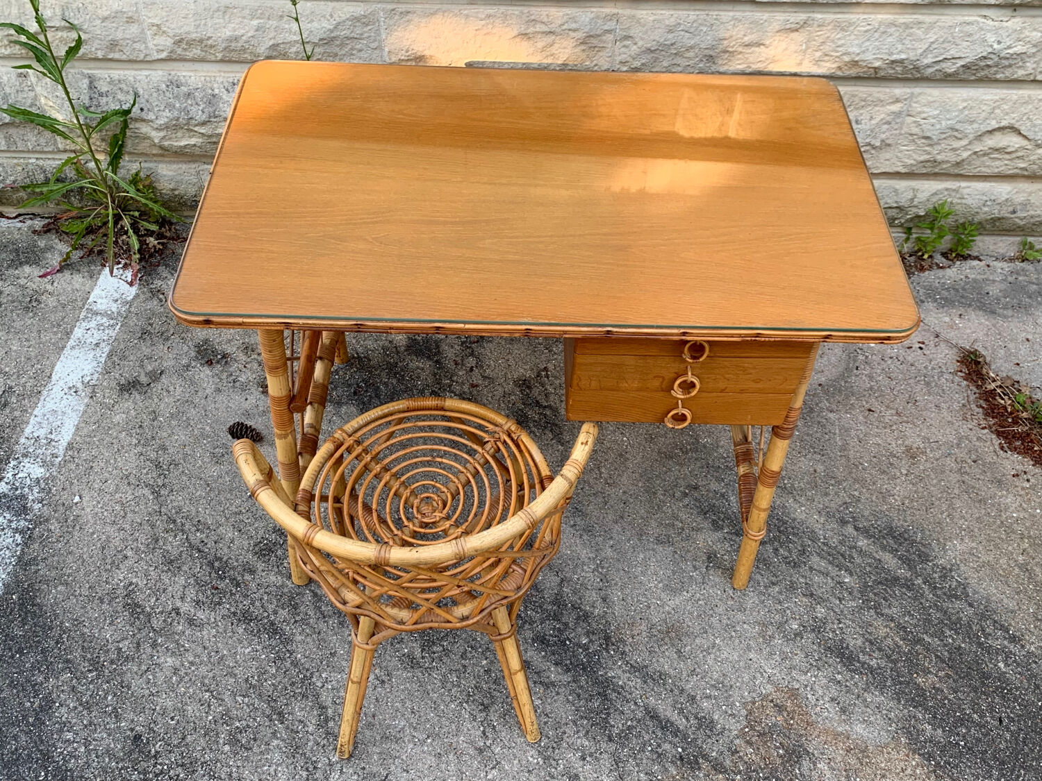 Rattan desk and chair 1960