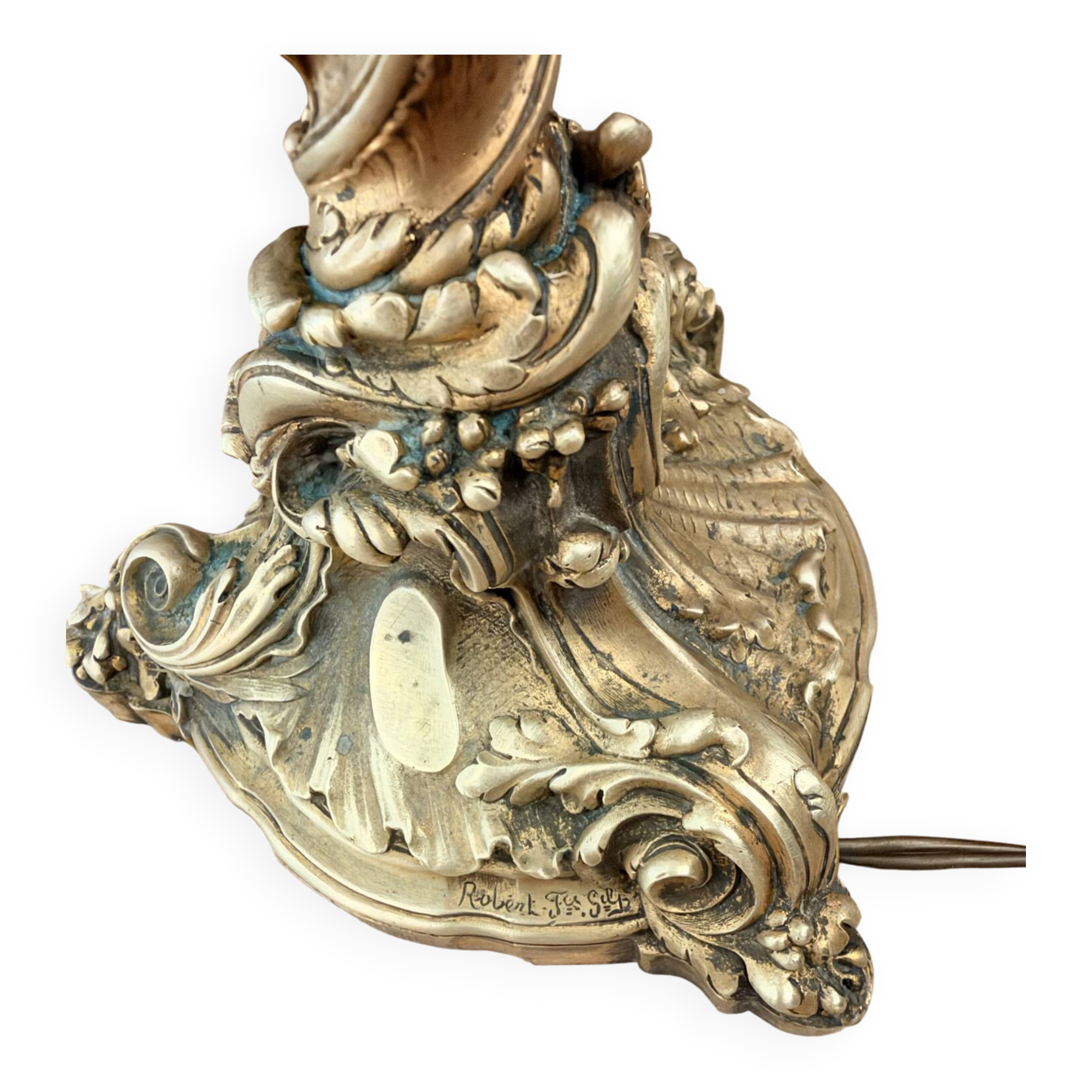 Art Nouveau torch lamp base in gilded bronze by Susse Frères & Robert.