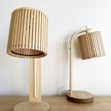 Pair of large Scandinavian lamps in natural wood.