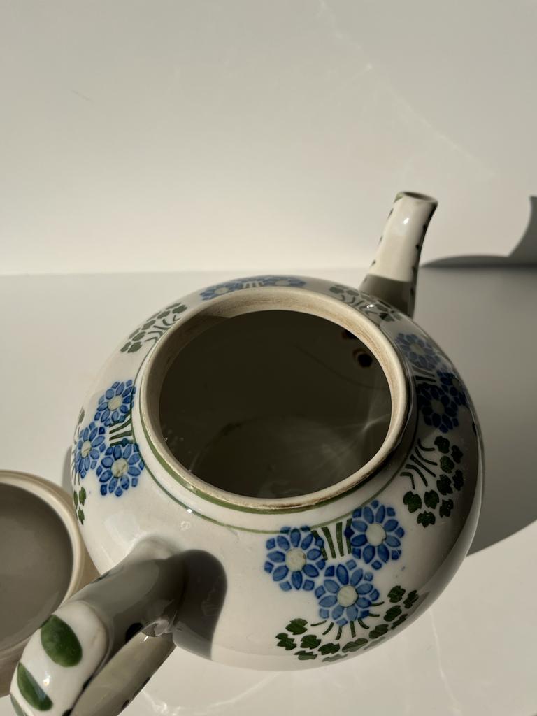 Green and blue teapot floral motif Badonviller