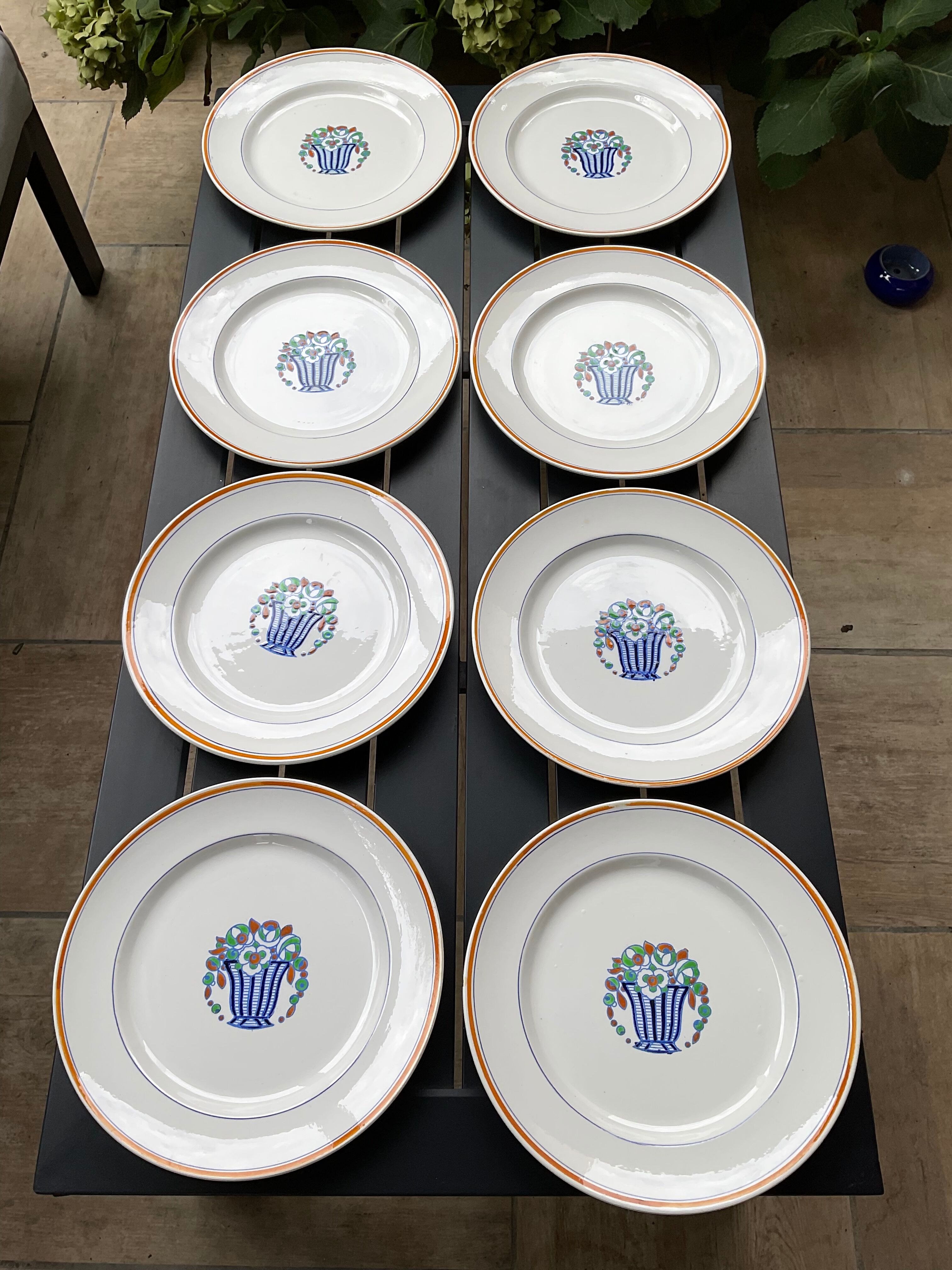 8 flat plates, model art deco, la louvière
