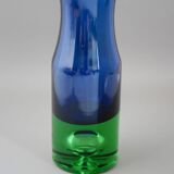 Mid-century modern Scandinavian bright blue and emerald green glass vase from Borgström Åseda, Sweden